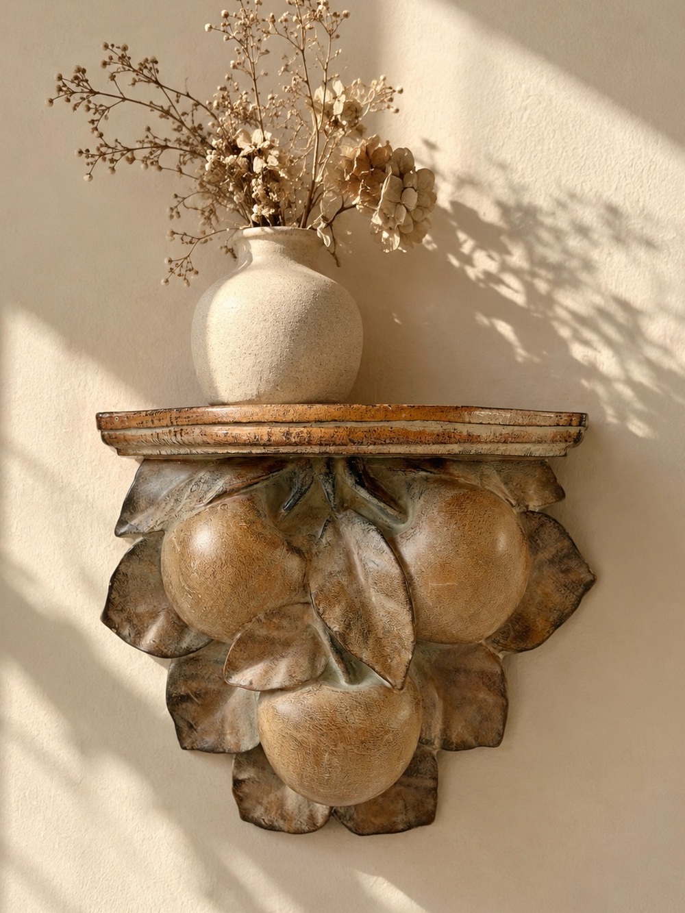 Rustic Apple Pedestal Shelf in Brown